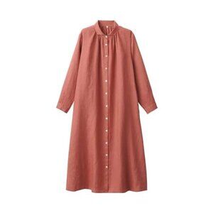 NWT MUJI Womens 100% Washed Linen Long Sleeve Shirt Dress Size Medium